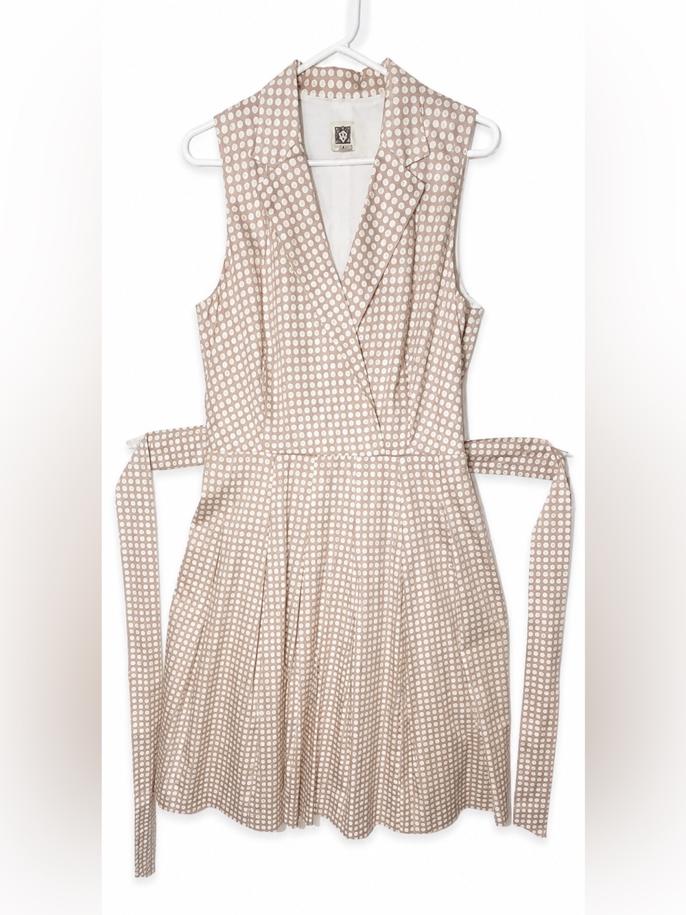 Anne Klein Polka Dot Sleeveless Faux Wrap Pleated Dress Size 12 - Picture 2 of 14